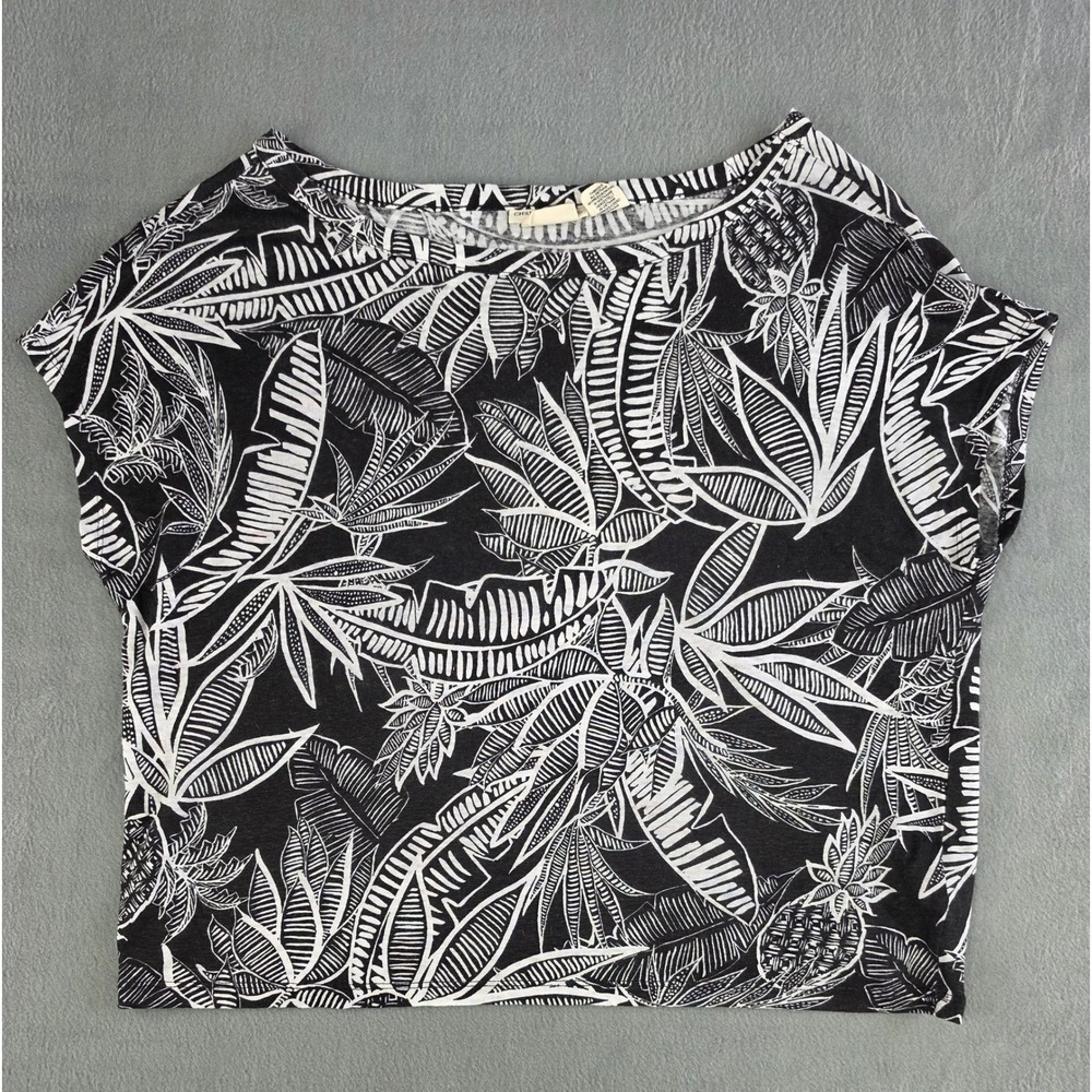Coastal Linen Tropical Top Black White Womens L Christian Siriano